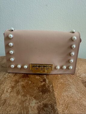 Zac Posen Blush Pink Pearl-Stud Leather Crossbody